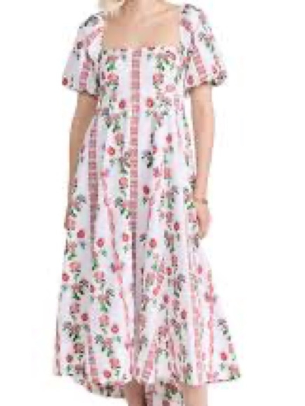 Hill House NWT XXL The Matilda Dress Red Shell Vine Cotton Puff-Sleeve Midi Dres